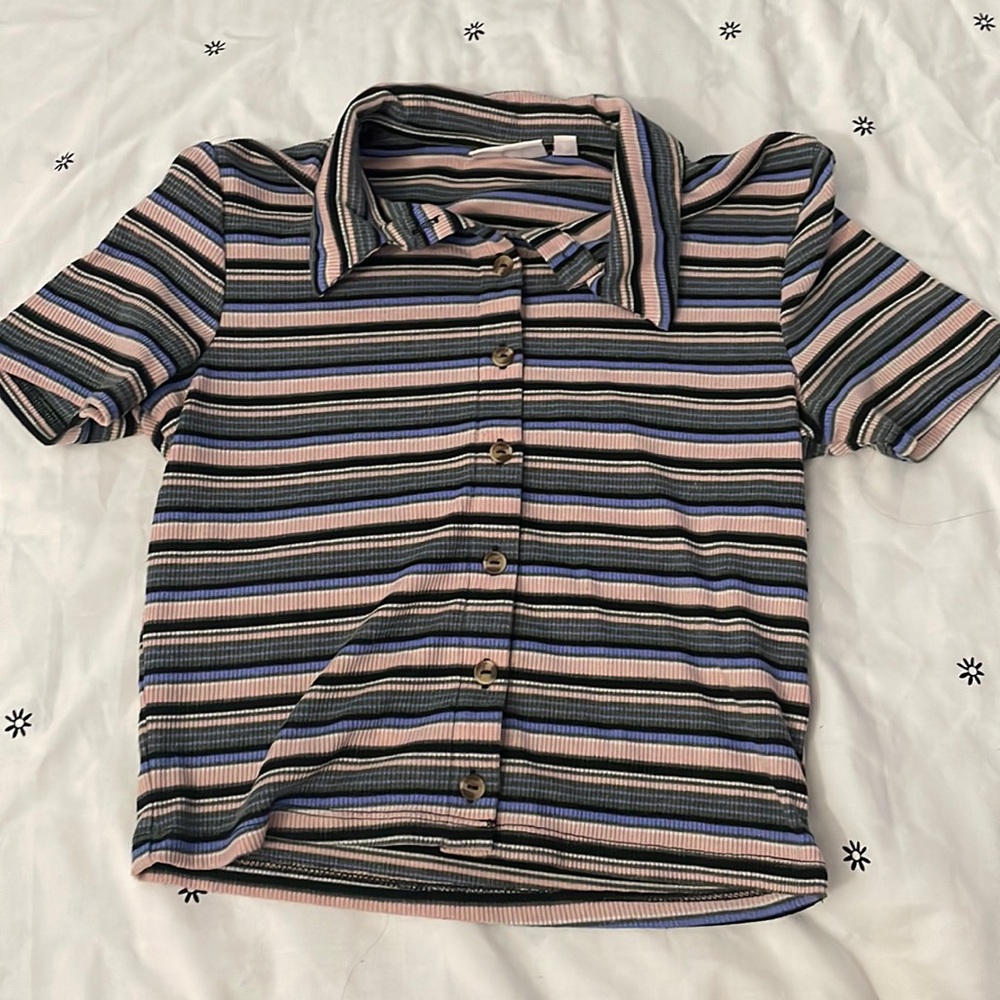 Striped Polo Button Down Shirt